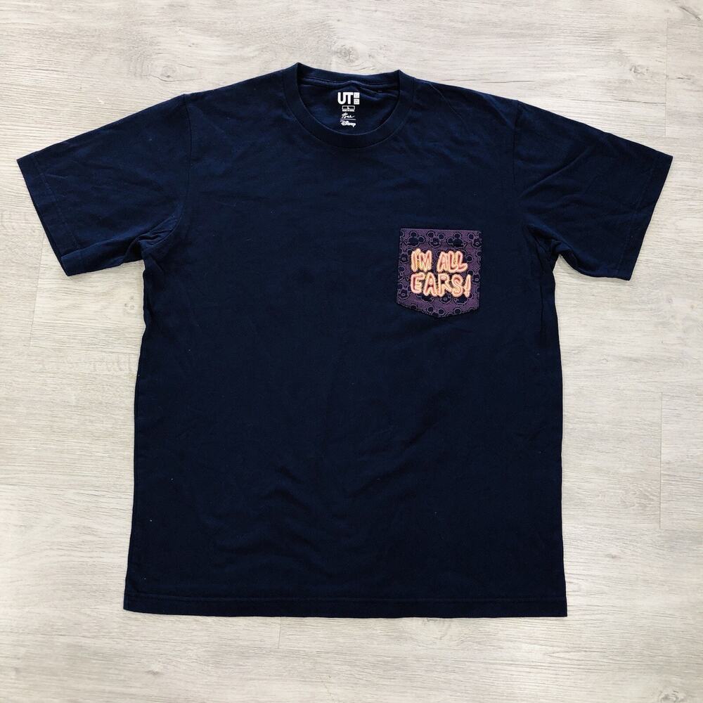 Uniqlo UT Mickey Mouse Disney Graphic T-shirt Adult Sz Large Navy Single Pocket